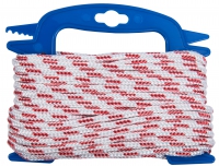 PES pletené lano 16pramenné, 6mmx15m, červená/bílá, navíječ