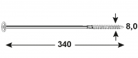 Vrut tesařský 8,0x340 mm, TX, talířová hlava